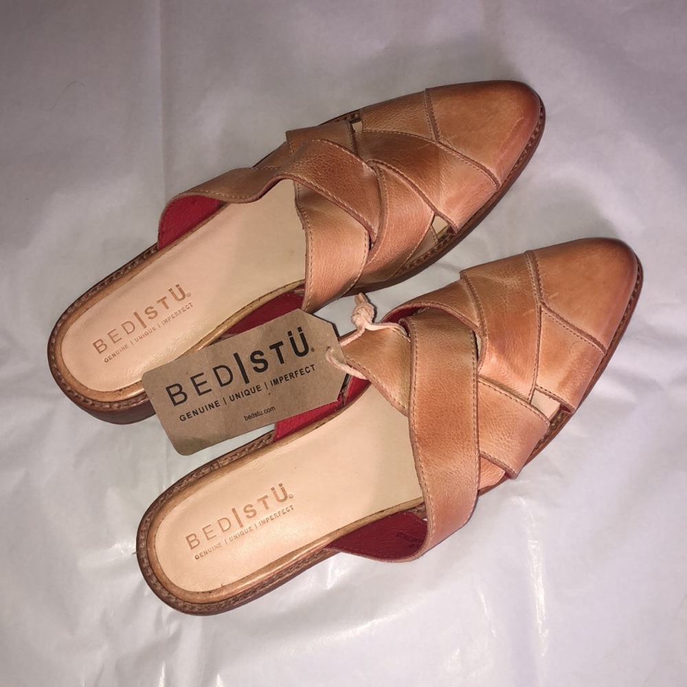 BED|STU Brown Leather Mules with Woven Design